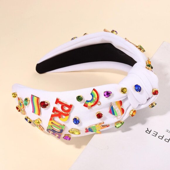 Rainbow Pride Headband LGBTQ Heart Flag Rhinestone Women's Hair Accessory - Picture 5 of 6